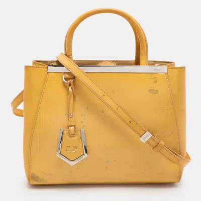 Pre-owned Fendi Yellow Patent Leather Small 2jours Tote