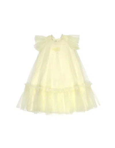 Fendi Kids' Yellow Silk And Tulle Dress With Logo