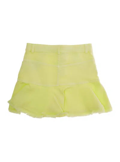 Fendi Kids' Yellow Skirt With Tonal Logo Embroidery On The Front And Fringed Hem In Cotton Blend Girl