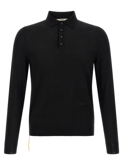 Fendi Yellow Stitching Polo Shirt With Visible Thread In Black