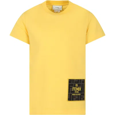 Fendi Kids' Yellow T-shirt For Boy With Logo In Giallo