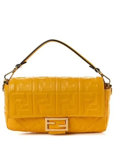 Fendi Yellow Vitello Ff Leather 1974 Embossed Baguette (authentic Pre-loved)