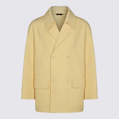 Fendi Yellow Wool Coat In Nude