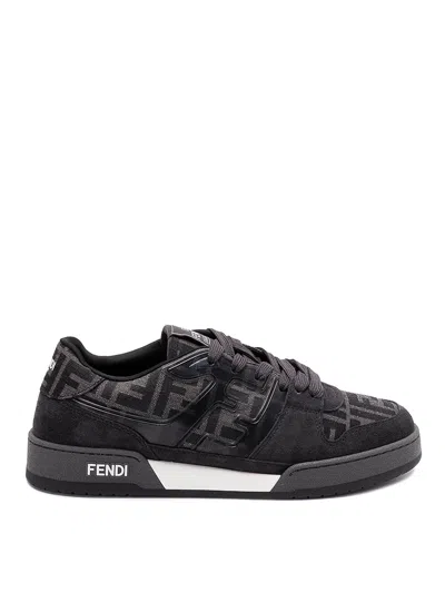 Fendi Match Sneakers In Ff Jacquard Fabric And Suede In Gray