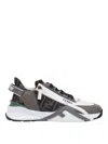 Fendi Black Ff Jacquard And Leather Running Sneakers In Grey