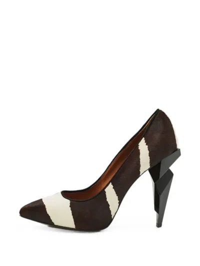 Pre-owned Fendi Zebra-print Diamond-heel Pumps In Brown