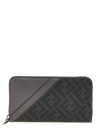 Fendi Zip Around Diagonal Wallet In Acciaio Palladio