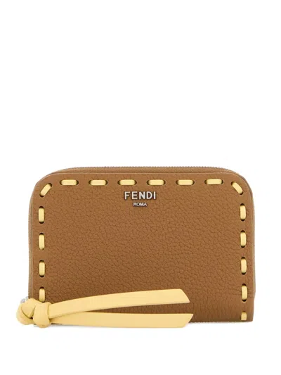 Fendi Zip-around Leather Wallet In Brown