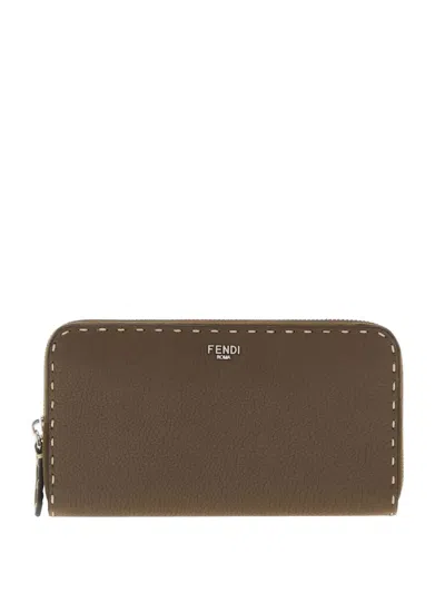 Fendi Zip-around Leather Wallet In Brown