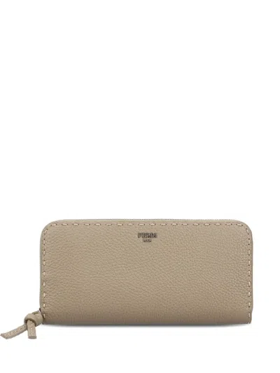 Fendi Zip-around Leather Wallet In Brown