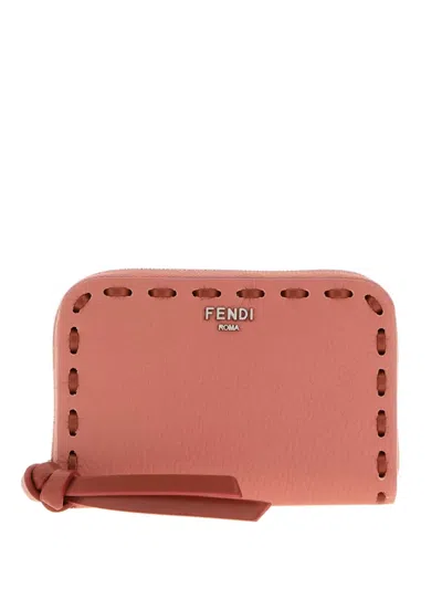 Fendi Zip-around Leather Wallet In Red