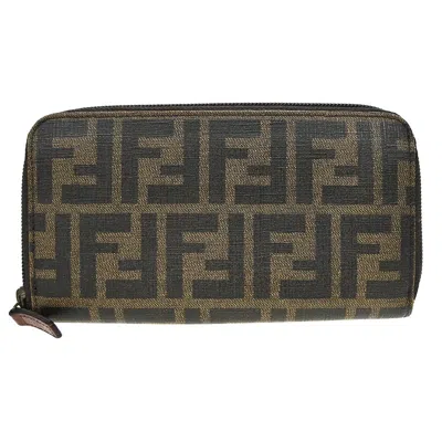 Pre-owned Fendi Zip Around Organizer Wallet Zucca Coated Canvas Brown Canvas Wallets Accessory ()