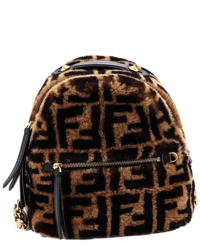 Fendi Zip Backpack Zucca Shearling Mini (authentic Pre-loved) In Brown