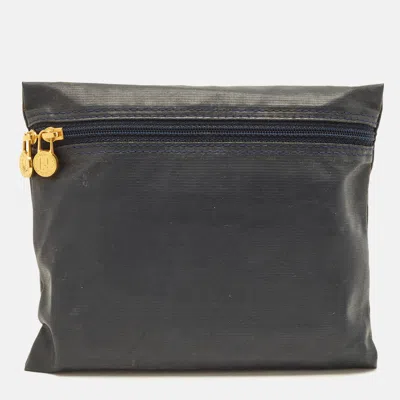 Pre-owned Fendi Zip Cosmetic Pouch Navy Blue Nylon