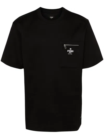 FENDI ZIP-DETAIL FENDI ROMA COTTON T-SHIRT