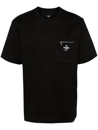 FENDI FENDI ZIP-DETAIL ROMA COTTON T-SHIRT CLOTHING