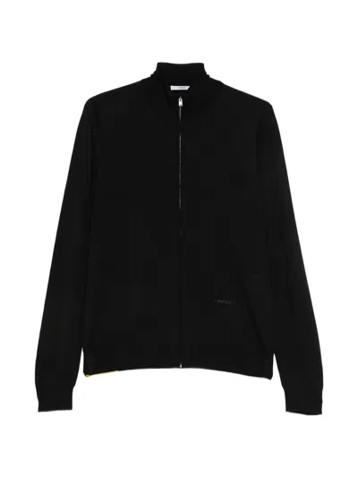 Fendi Zip Front Fine Merino Cardigan In Nero