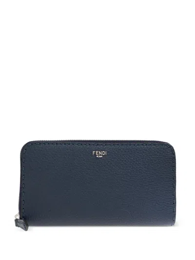 Fendi Zip Leather Wallet In Red