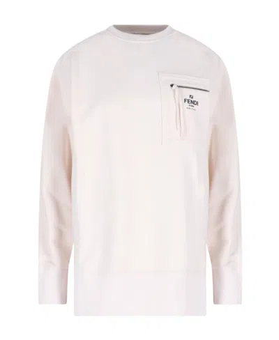 Fendi Zip-pocket Cotton Sweatshirt In White