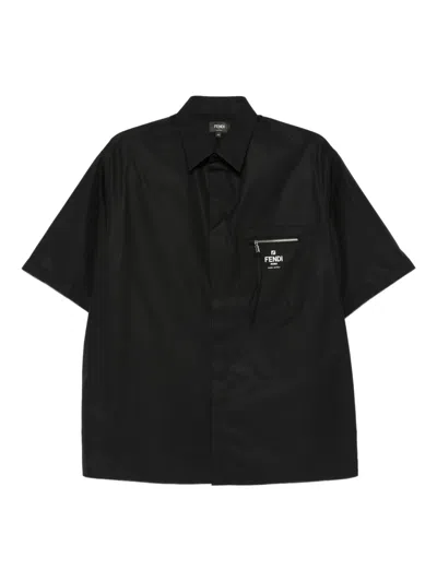 Fendi Zip-pocket Shirt In Black