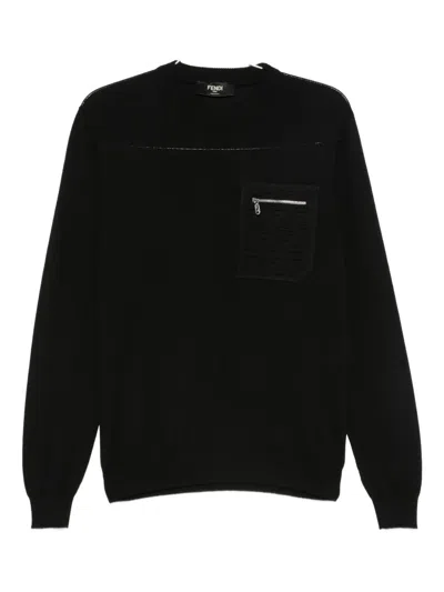 Fendi Zip-pocket Sweater In Black
