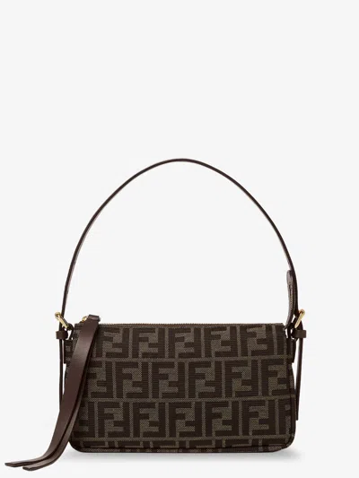 Fendi Zip Top Small Ff Zucca Fabric Shoulder Bag In Brown