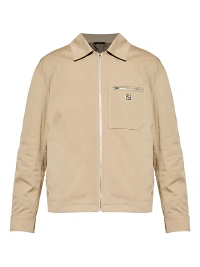 Fendi Jacket Long Sleeves Dropped Shoulders Pockets Zip In Nude