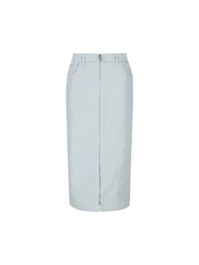 Fendi Zip-up Denim Midi Skirt In Denim/pale Blue