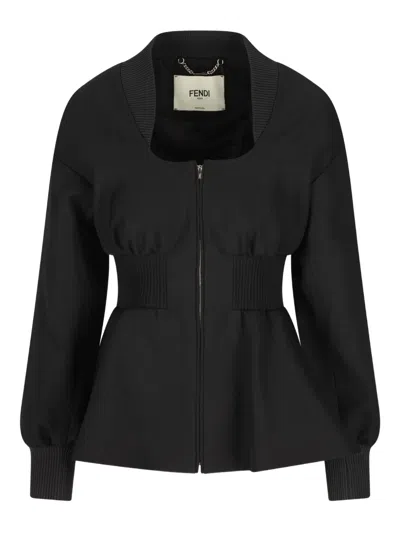 Fendi Zip-up Fitted Jacket In Black