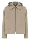 Fendi Wool Reversible Hooded Jacket Long Sleeves In Neutral