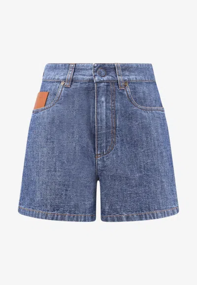 Fendi Zip Utility Denim Shorts In Blue