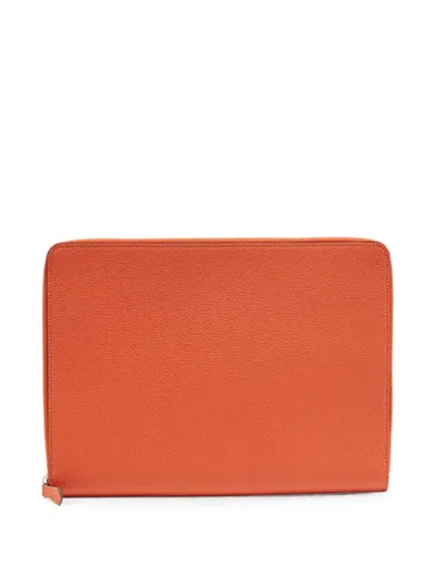 Pre-owned Fendi Zip-around Leather Pouch In Orange