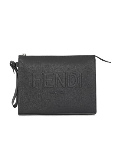 Fendi Zipper Handbag In Black
