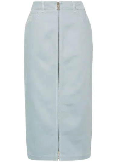 Fendi Straight Midi Skirt In Denim In Pale Blue