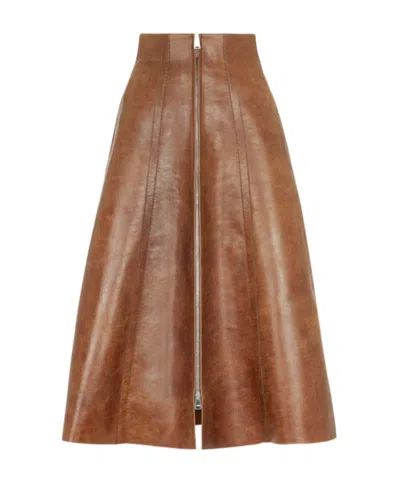 Fendi Zippered Mid-length Skirt In Brown