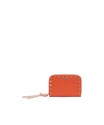 Fendi Zippered Peekaboo Mini Wallet In Orange