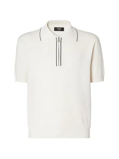 Fendi Zip-up Ff-motif Polo Shirt In Neutral