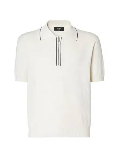 Fendi Zip-up Ff-motif Polo Shirt In Yellow