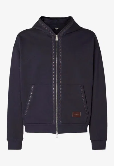 Fendi Zip-up Hooded Sweatshirt In Blue
