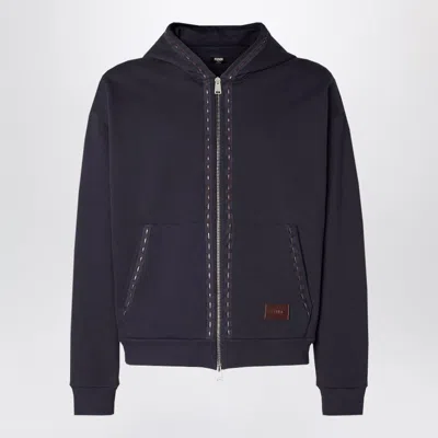 Fendi Zip-up Hoodie With Logo Detail In Blue