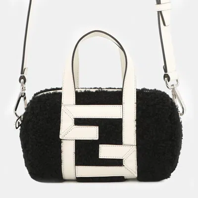 Pre-owned Fendi Zucca 2-way Mini Bag Black/white Fur Leather