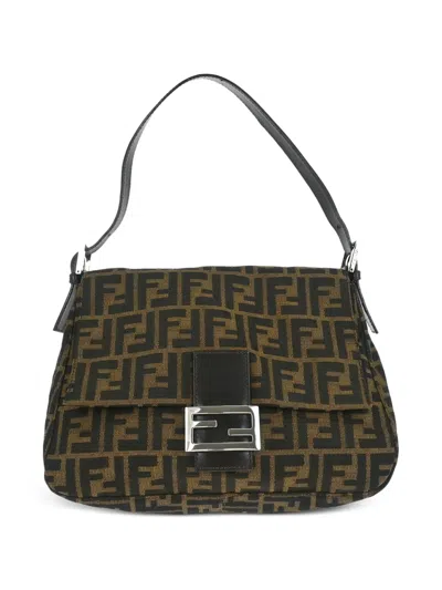Pre-owned Fendi Zucca Baguette Handbag In Black