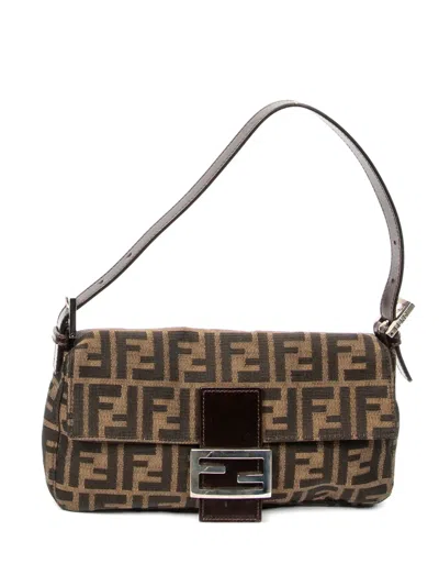 Pre-owned Fendi Zucca Baguette Handbag In Brown