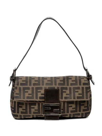 Pre-owned Fendi Zucca Baguette Shoulder Bag In Brown