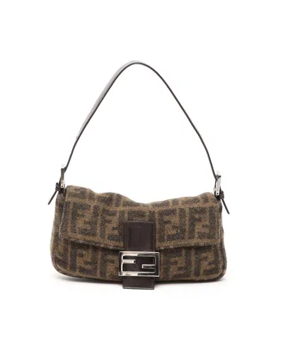 Fendi Zucca Baguette Wool Shoulder Bag In Brown
