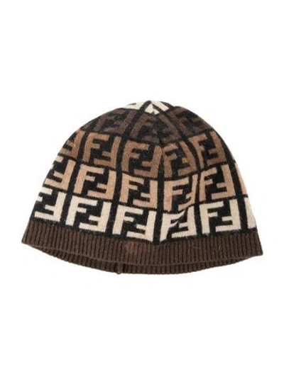 Pre-owned Fendi Zucca Beanie Hat In Brown
