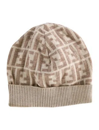 Pre-owned Fendi Zucca Beanie In Neutral