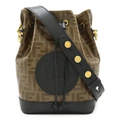 Pre-owned Fendi Zucca Beige Black Brown Coated Canvas Leather Handbag Shoulder Bag () In Multi