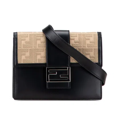 Pre-owned Fendi Zucca Beige Black Leather Canvas Shoulder Bag () In Multi