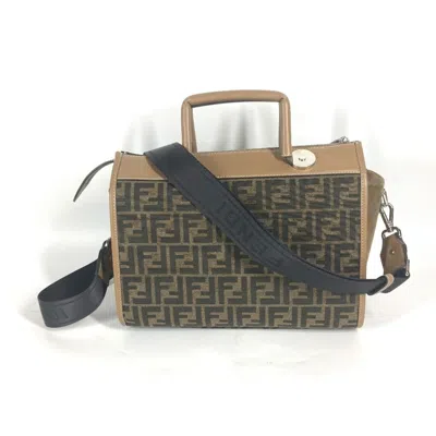 Pre-owned Fendi Zucca Beige Brown Canvas Leather Handbag Shoulder Bag () In Beige, Brown